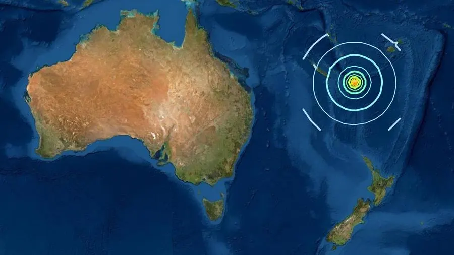 Epicentro del terremoto en el Pacífico Sur