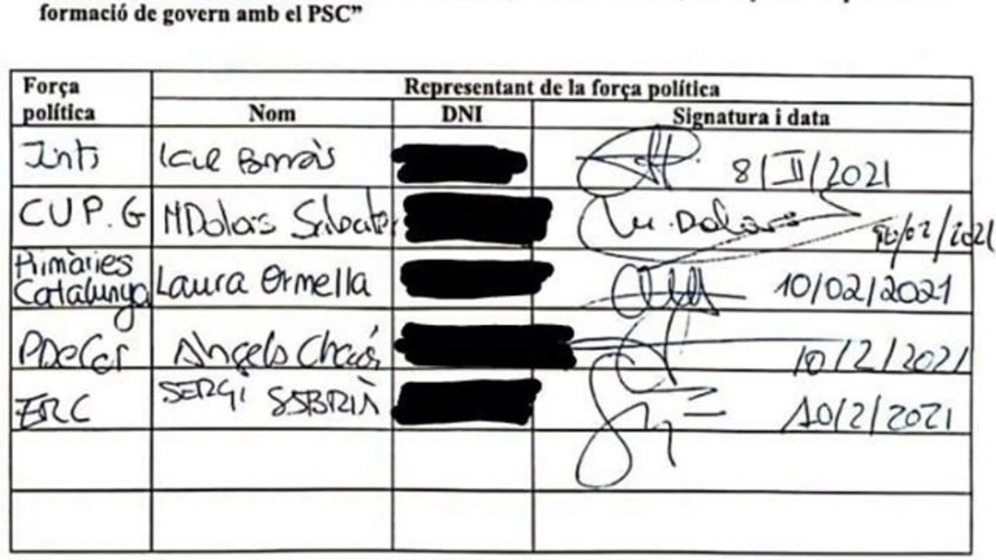 Los partidos independentistas firman por escrito que no pactarán con el PSC Los partidos independentistas firman por escrito que no pactarán con el PSC