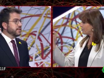 Pere Aragonès, candidato de ERC, y Laura Borràs, candidata de JxCAT, en el debate de laSexta
