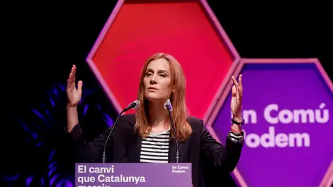 La candidata de En Comú Podem, Jéssica Albiach, durante el acto final de la campaña. La candidata de En Comú Podem, Jéssica Albiach, durante el acto final de la campaña.