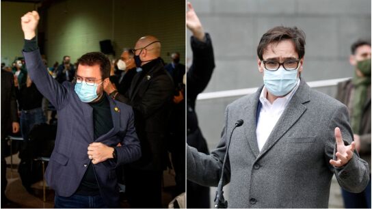 En la foto, Pere Aragon&egrave;s (ERC) y Salvador Illa (PSC)