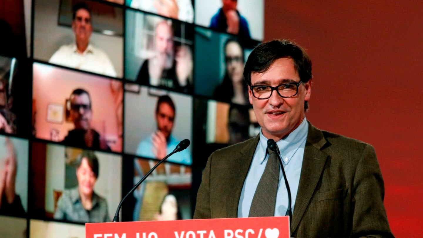 Salvador Illa, en un acto electoral del PSC en Catalu&ntilde;a.