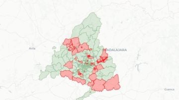 Mapa de zonas con restricciones de movilidad en Madrid