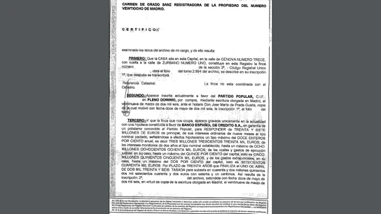 Certificado de una registradora de la propiedad de la sede de Génova Certificado de una registradora de la propiedad de la sede de Génova