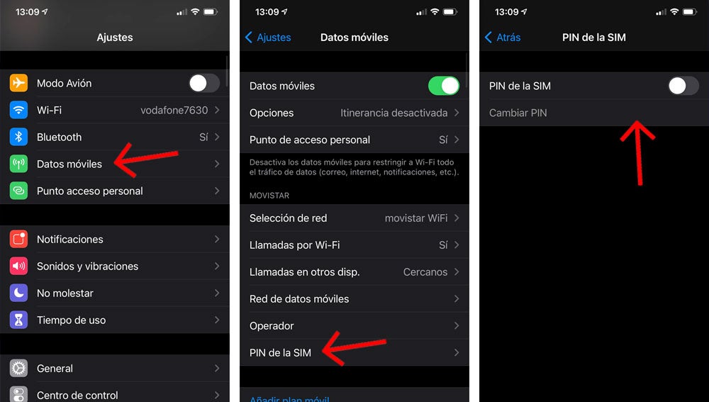 Modificar el PIN de la SIM en un iPhone.