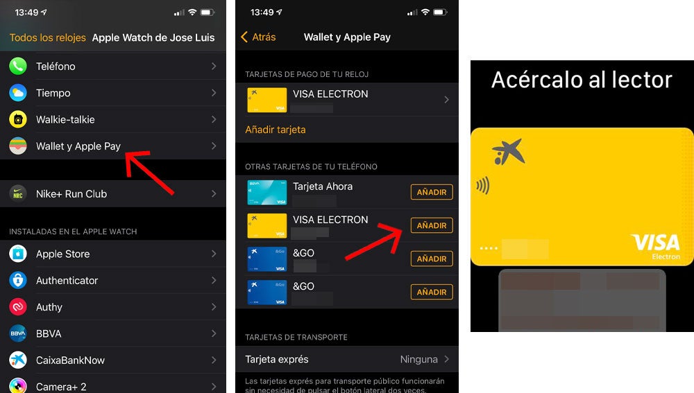 Añadir nueva tarjeta bancaria al Apple Watch.