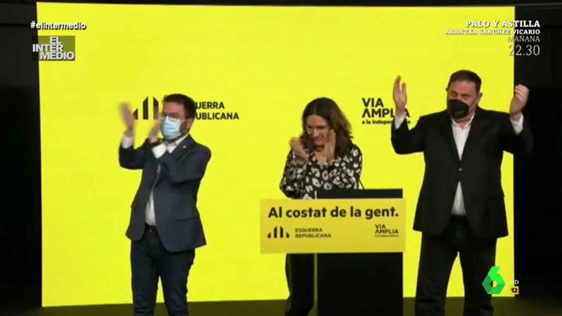 Vídeo manipulado - Lo que no se vio de las elecciones catalanas: así aplaudieron Aragonès y Junqueras a Illa