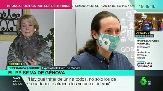Esperanza Aguirre:" No se puede tener de vicepresidente a un comunista que nos está desprestigiando constantemente" Esperanza Aguirre:" No se puede tener de vicepresidente a un comunista que nos está desprestigiando constantemente"