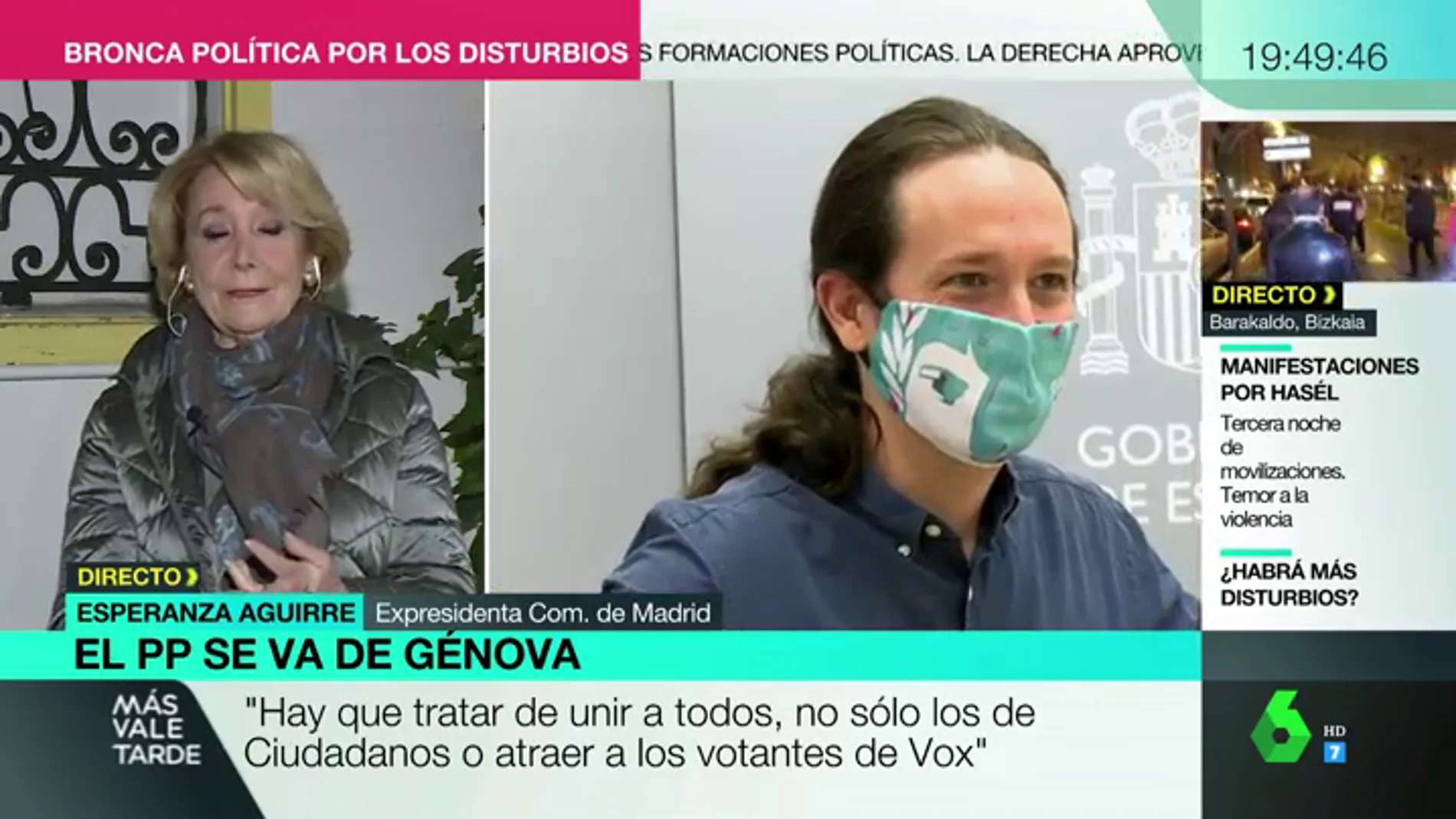 Esperanza Aguirre:" No se puede tener de vicepresidente a un comunista que nos está desprestigiando constantemente"