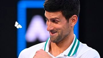 Djokovic, sonriente junto a la mariposa