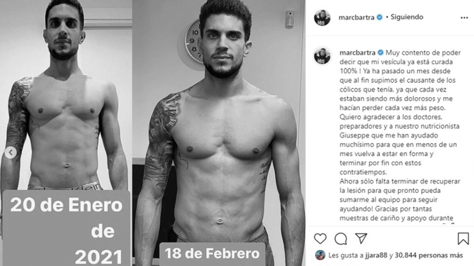 Marc Bartra revela su de salud el perdió cantidad de peso