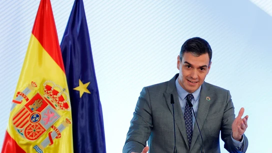 Pedro Sánchez durante su comparecencia en Mérida Pedro Sánchez durante su comparecencia en Mérida