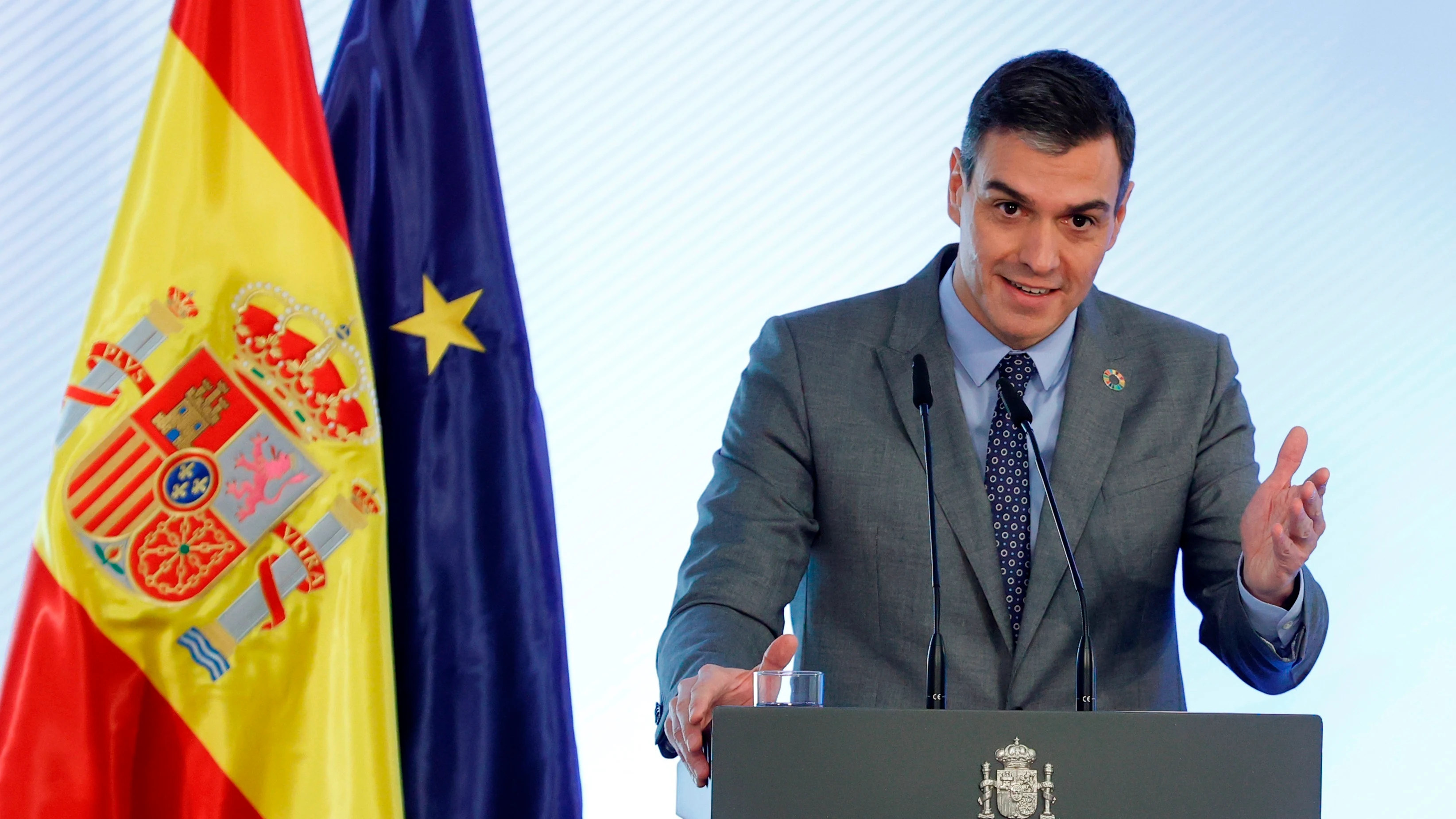 Pedro Sánchez durante su comparecencia en Mérida