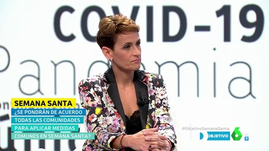 Chivite (Navarra) tacha de "irresponsable" que Ayuso no quiera cerrar Madrid en Semana Santa: "Quizá busca que alguien tome las decisiones por ella" Chivite (Navarra) tacha de "irresponsable" que Ayuso no quiera cerrar Madrid en Semana Santa: "Quizá busca que alguien tome las decisiones por ella"