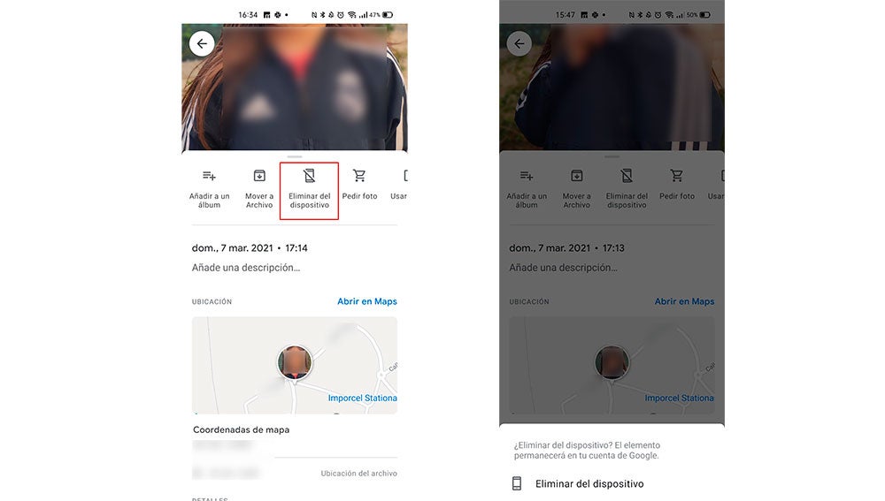 Borrando una foto solo del dispositivo