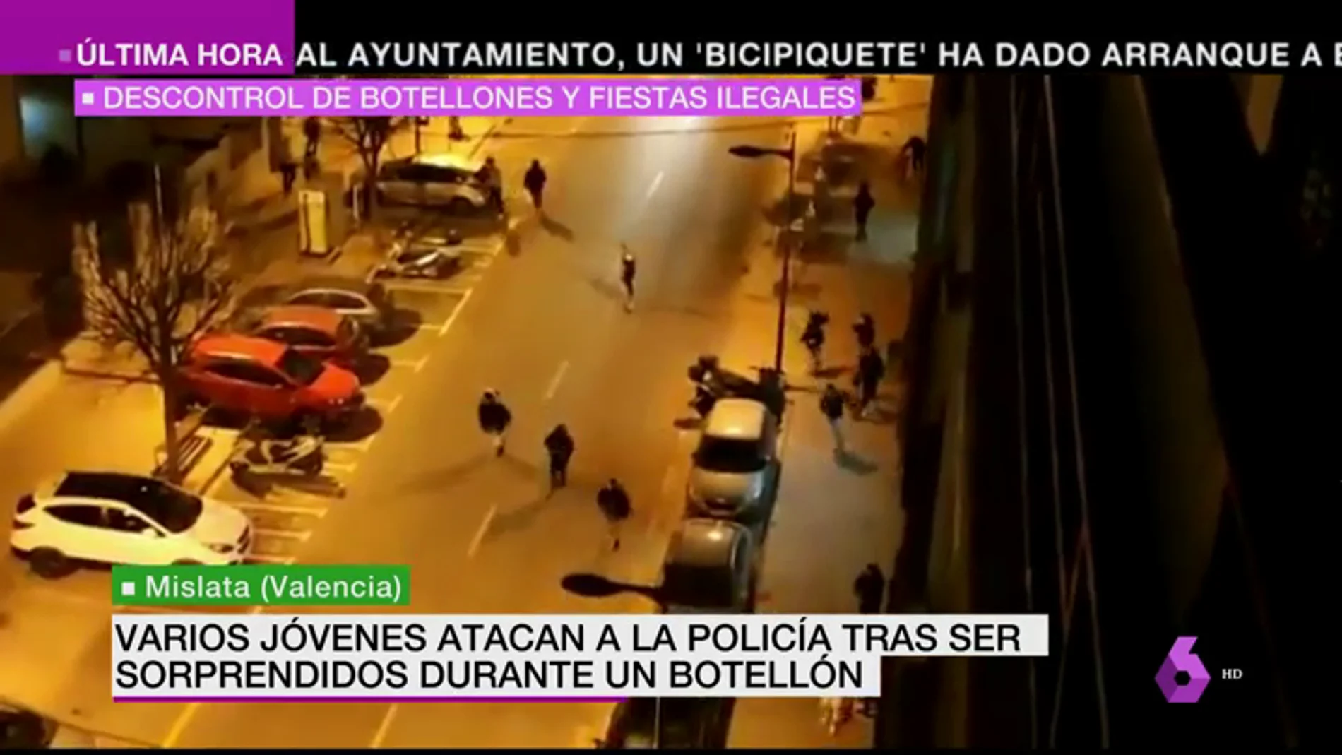 Varios jóvenes atacan con piedras a la policía tras ser desalojados de un botellón ilegal en Mislata, Valencia