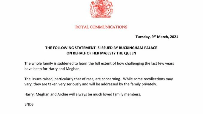 La Casa Real británica se muestra "preocupada" por el racismo que afirmó sufrir Meghan Markle y "lamenta" sus momentos difíciles