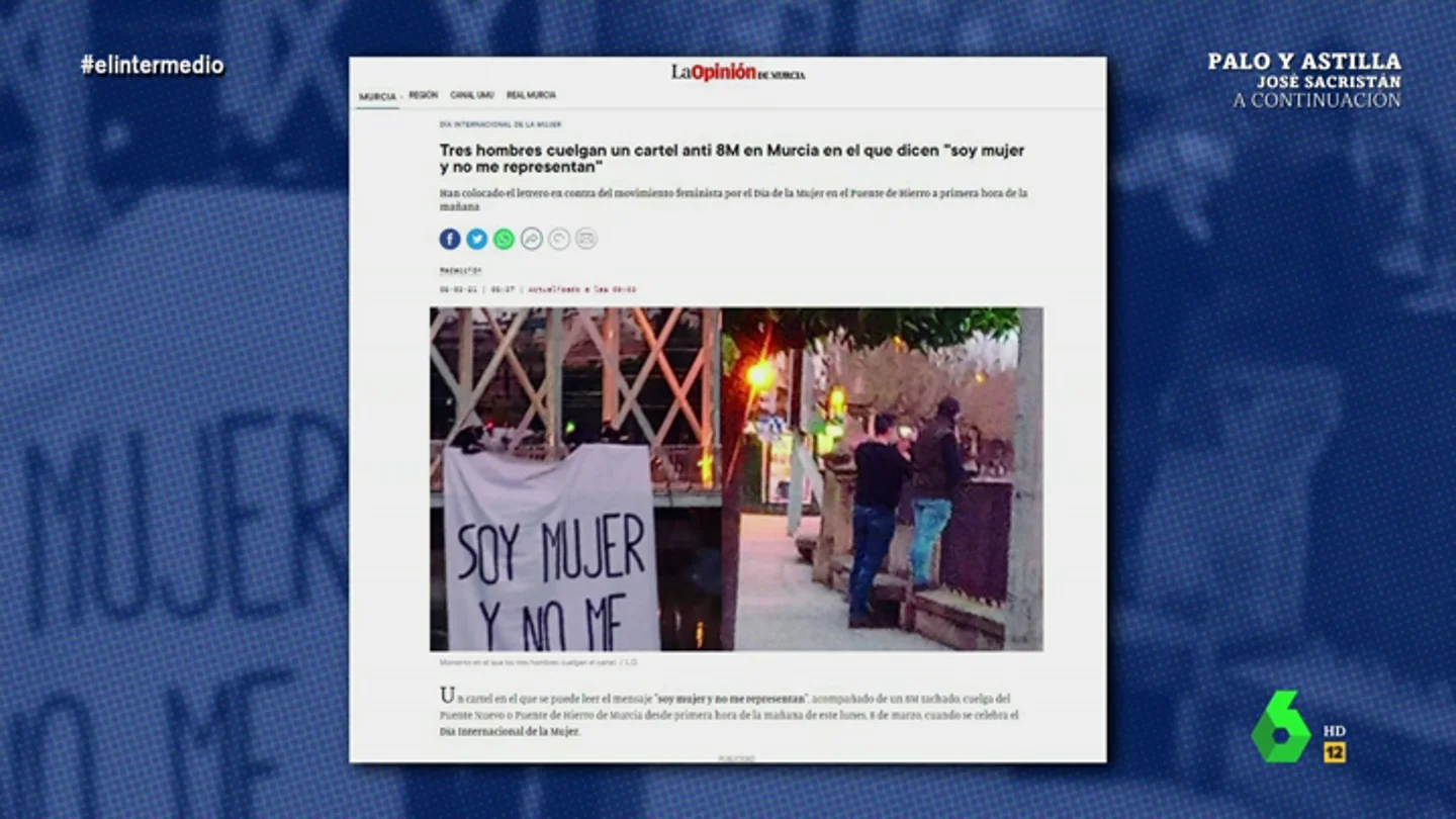 Dani Mateo alucina con la pillada a tres hombres desplegando una pancarta contra el 8M con el mensaje: "Soy mujer y no me representan" dani mateoDani Mateo alucina con la pillada a tres hombres desplegando una pancarta contra el 8M con el mensaje: "Soy mujer y no me representan"