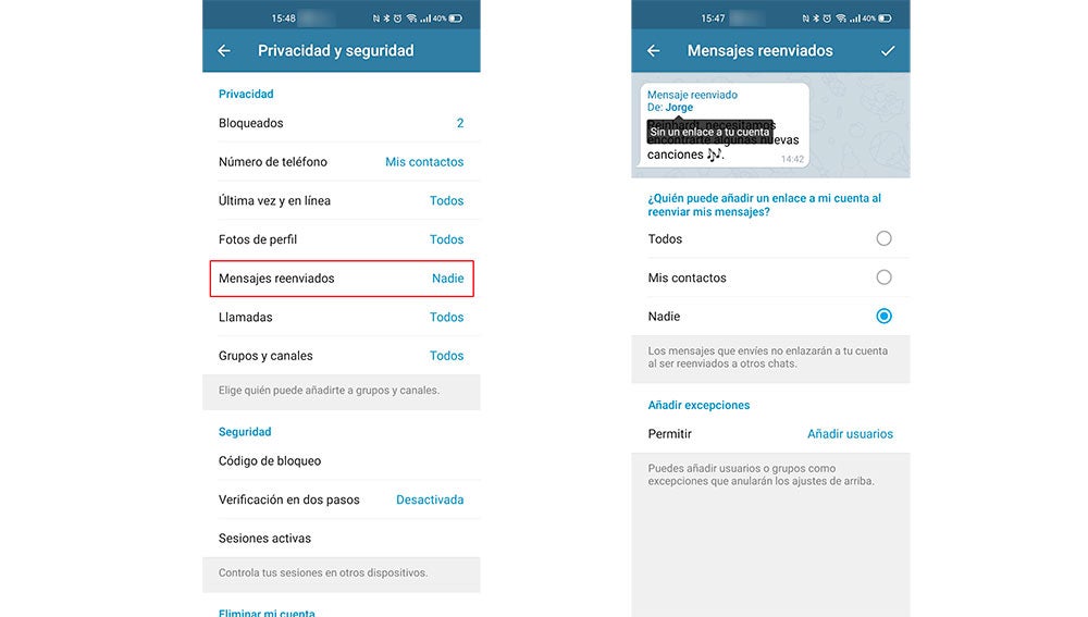 Desactivando el remitente en los reenvíos