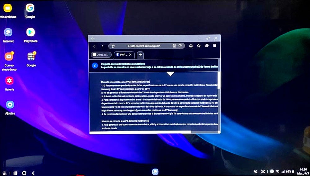 Samsung DeX inalámbrico en una Smart TV.