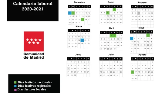 Este es el calendario laboral de Madrid del 2021 Calendario laboral 20/21 Madrid