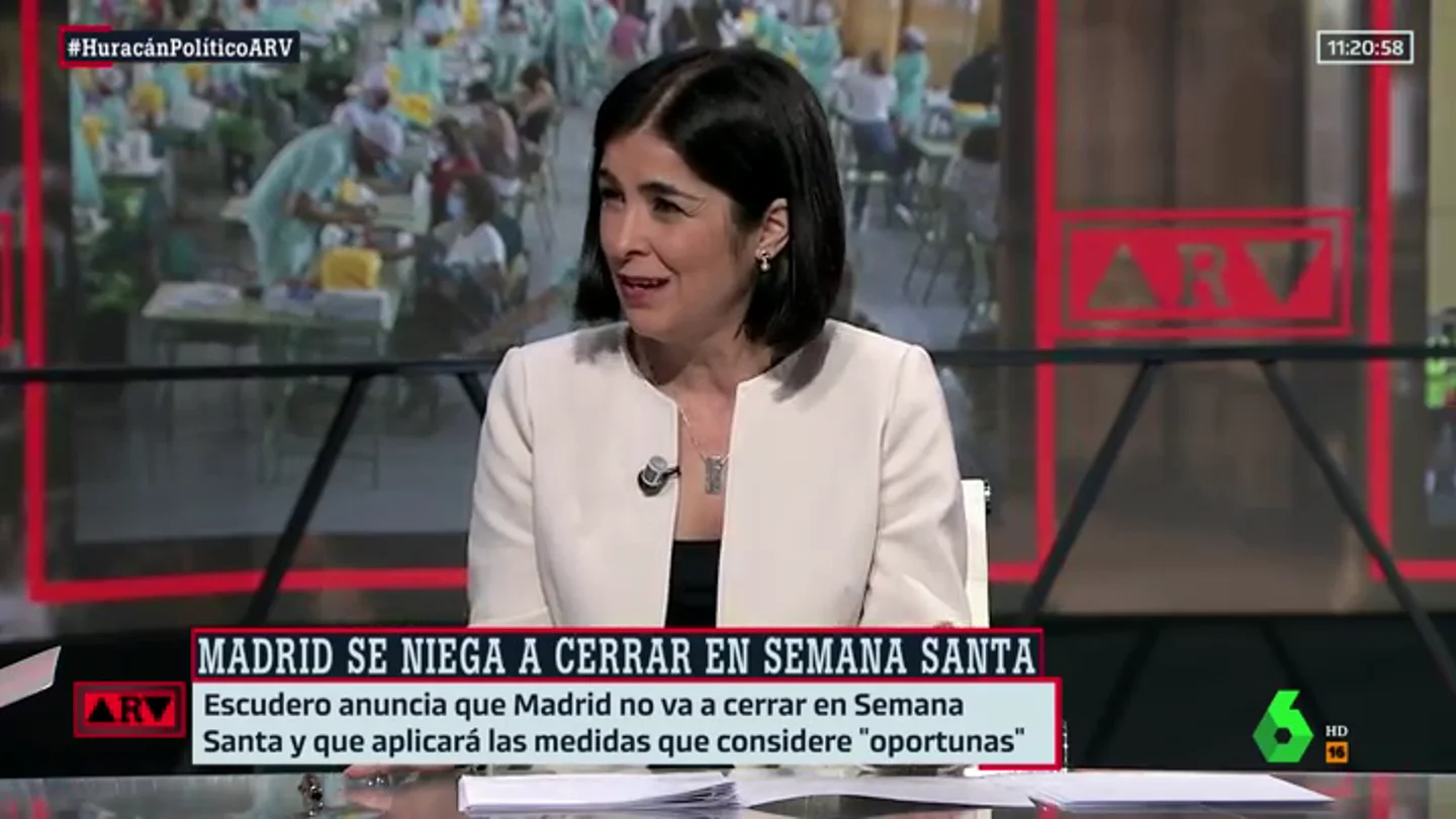 Carolina Darias responde a Ayuso: "En Semana Santa va a estar toda España perimetrada y tendrá que aceptarlo" Carolina Darias responde a Ayuso: "En Semana Santa va a estar toda España perimetrada y tendrá que aceptarlo"