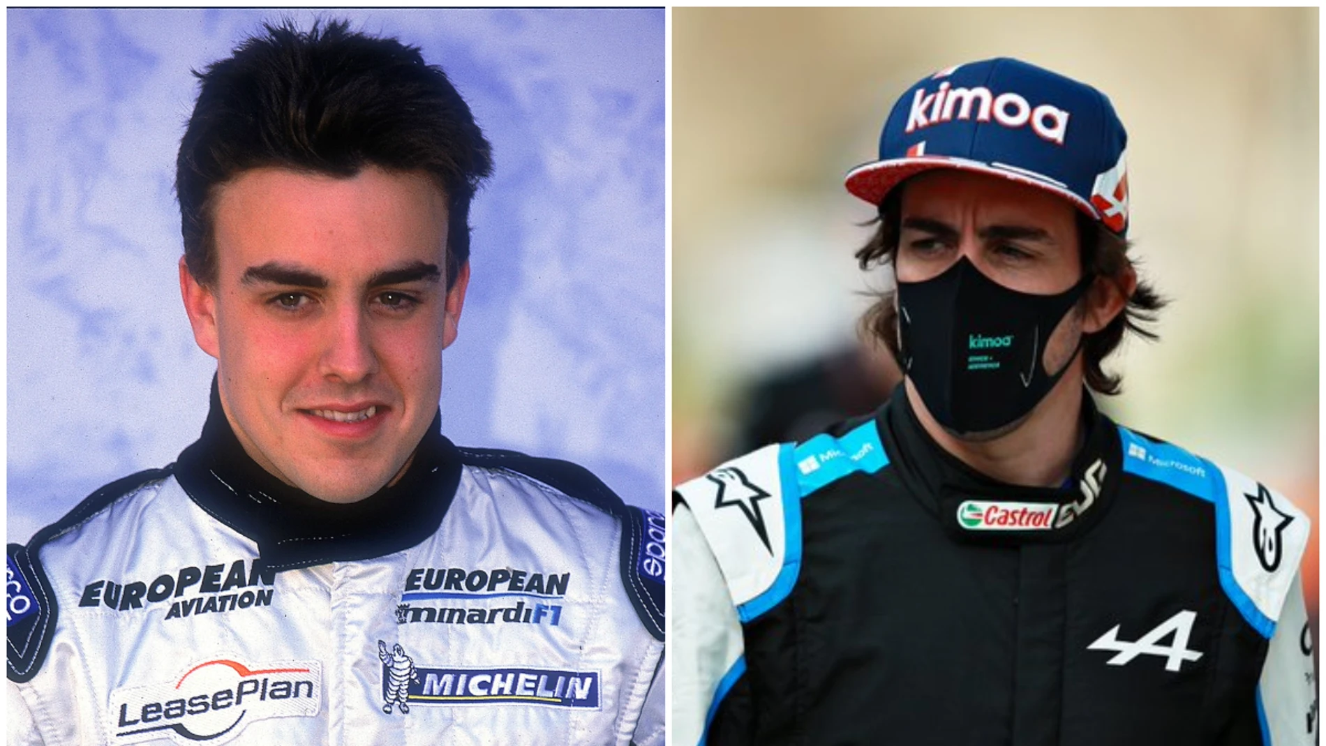 Fernando Alonso en 2001... y en 2021