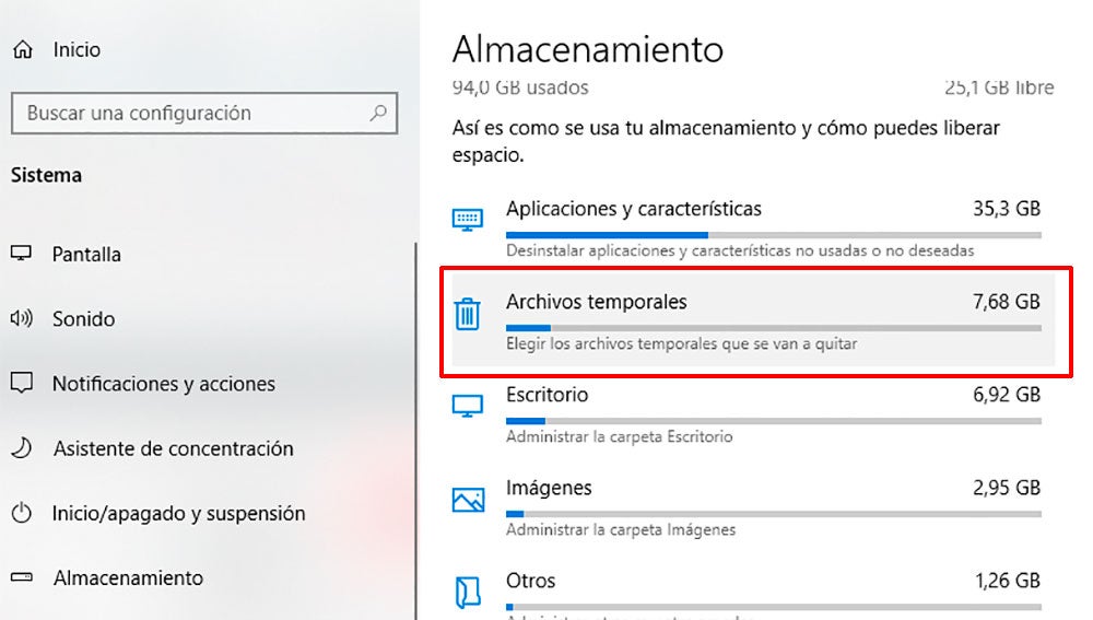 Borrando los archivos temporales