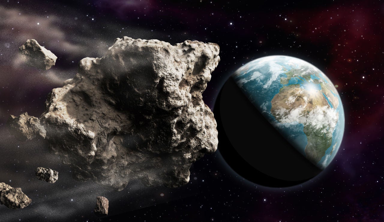 Representación en 3D de un asteroide acercándose a la Tierra