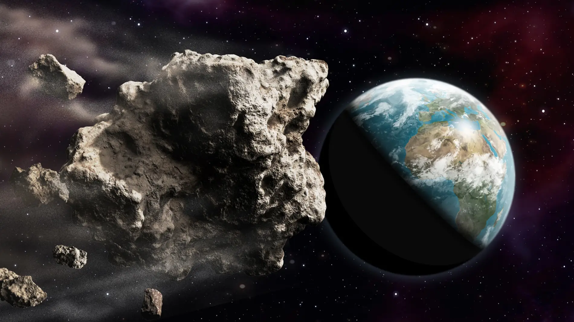 Representación en 3D de un asteroide acercándose a la Tierra