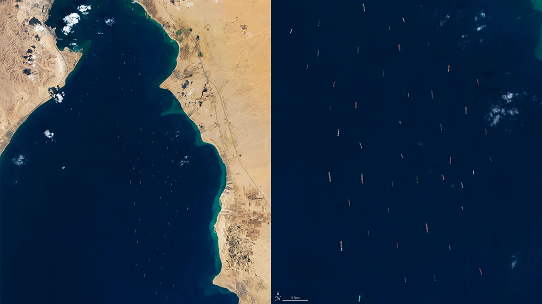 Imágenes satélite del bloqueo en el canal de Suez