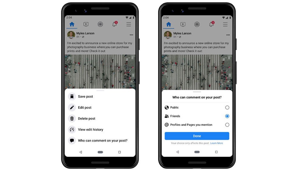 Nuevas funciones de comentarios y noticias en Facebook.