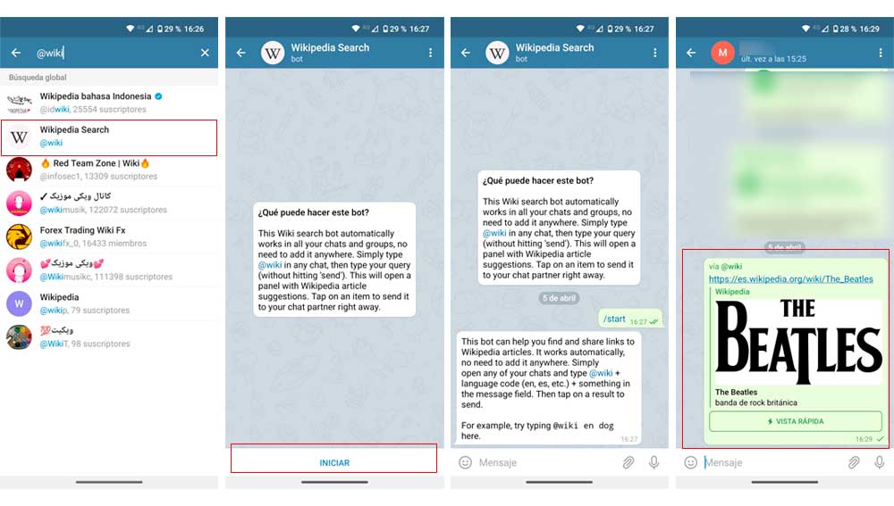 Compartiendo entrada de Wikipedia por Telegram