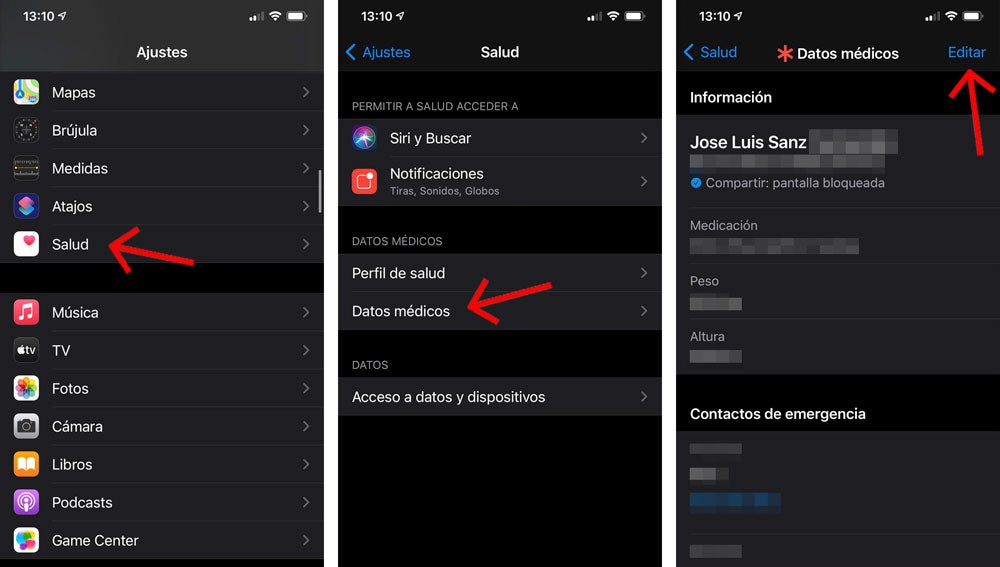 Cómo editar los datos médicos en el iPhone.