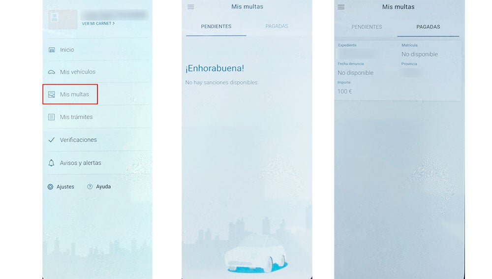 Acceso a las multas pendientes y ya pagadas