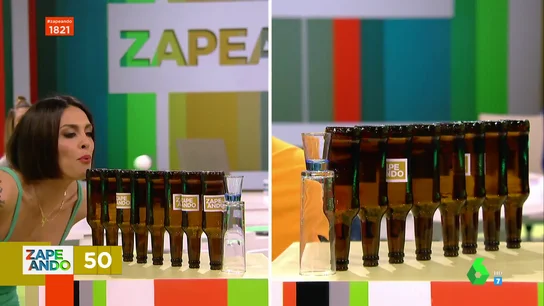 Lorena Castell sorprende en pleno directo en el reto de las botellas frente a Miki Nadal Lorena Castell sorprende en pleno directo en el reto de las botellas frente a Miki Nadal