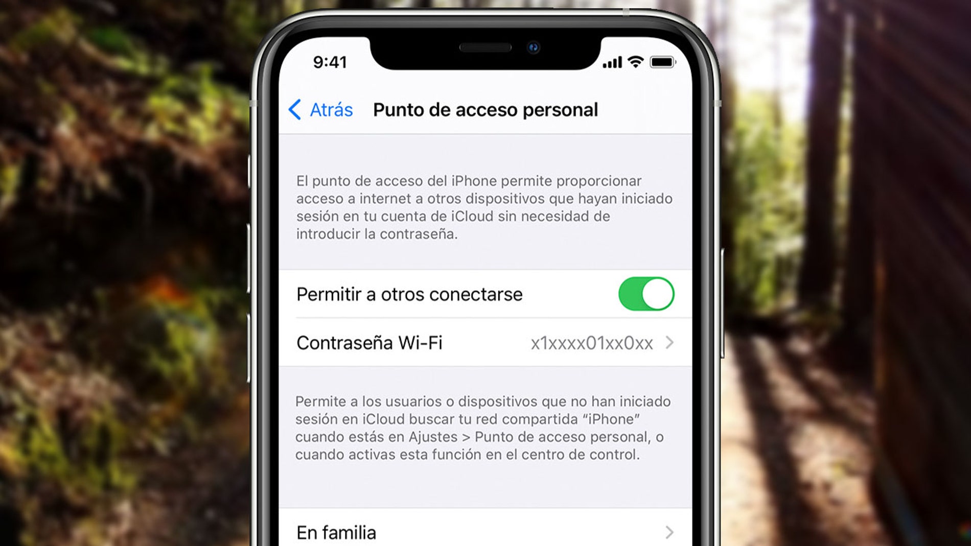 Punto de acceso wifi personal en un iPhone.