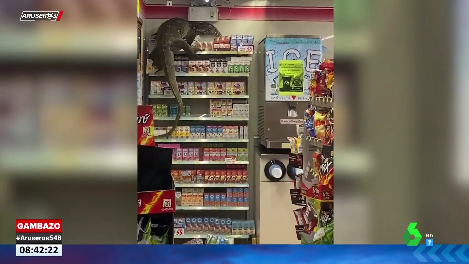 Un lagarto gigante irrumpe en un supermercado y lo destroza todo a su paso