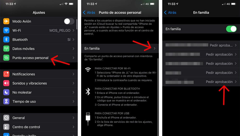 Punto de acceso personal en familia de iPhone.