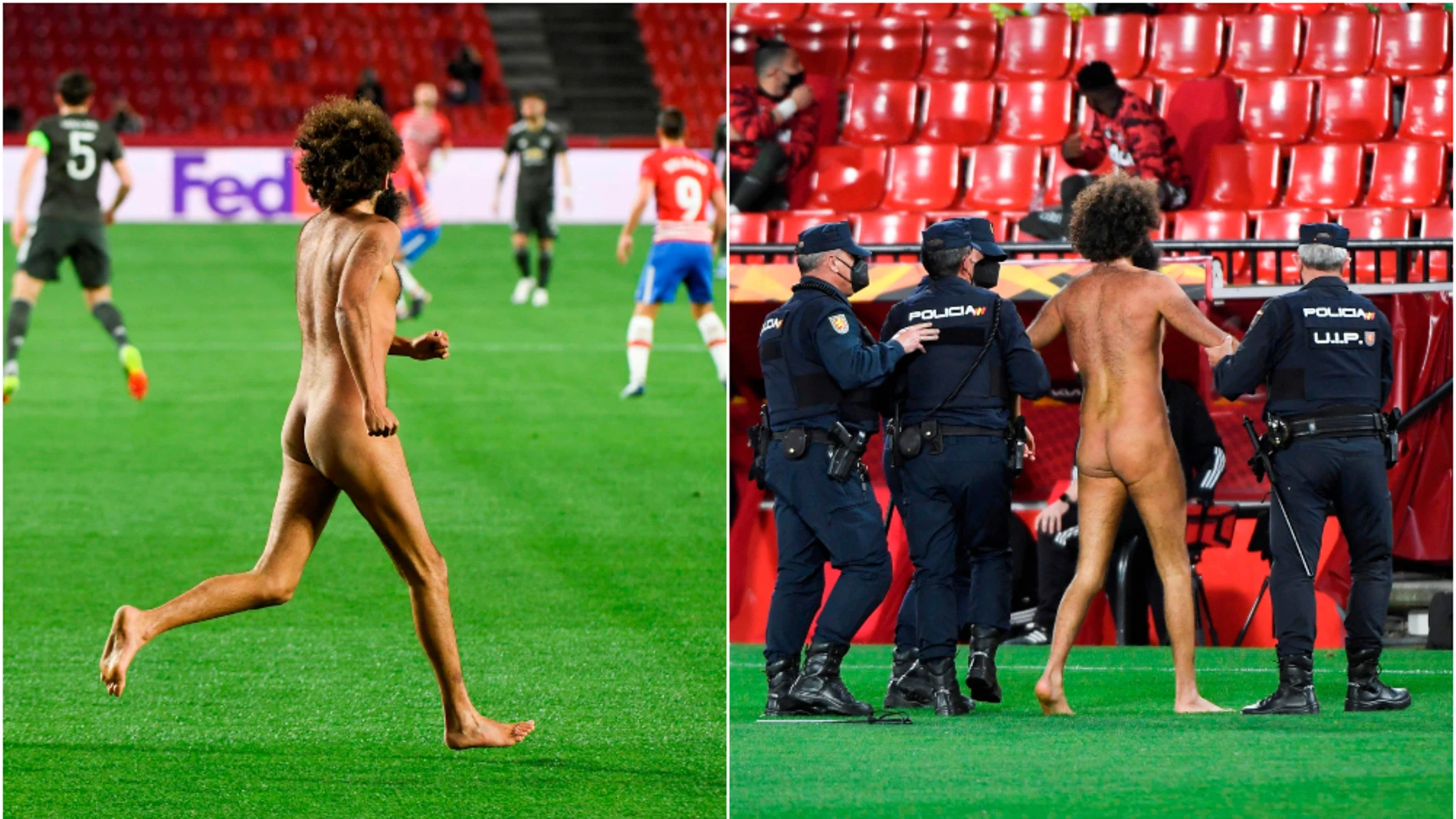 Olmo García salta desnudo a Los Cármenes durante el Granada-Manchester United