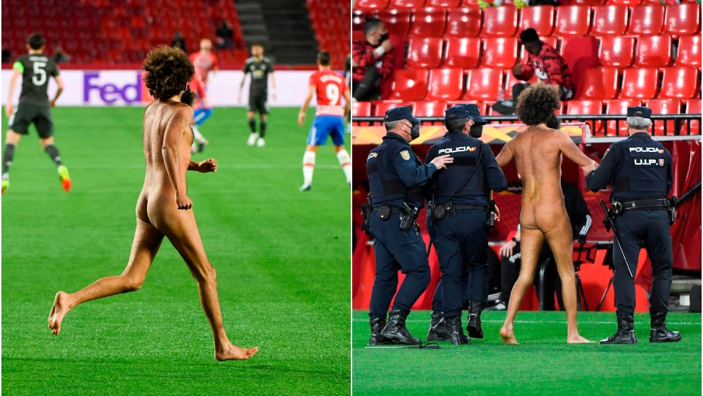 Olmo García salta desnudo a Los Cármenes durante el Granada-Manchester United