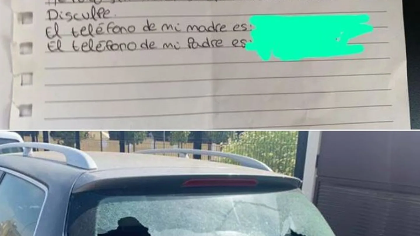 Nota dejada por el pequeño e imagen del coche Nota dejada por el pequeño e imagen del coche