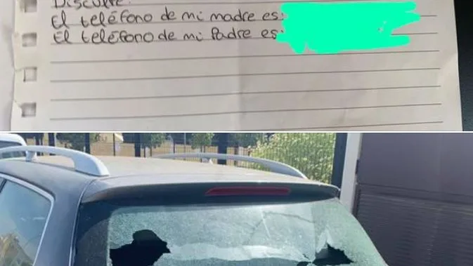 Nota dejada por el pequeño e imagen del coche