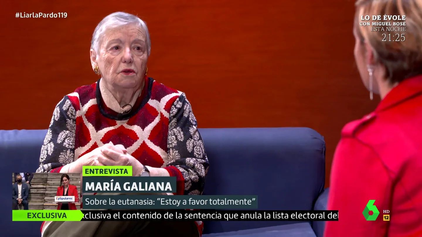 El alegato de María Galiana en defensa de la eutanasia: "Estoy a favor totalmente" El alegato de María Galiana en defensa de la eutanasia: "Estoy a favor totalmente"