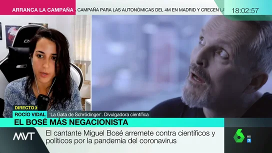 Rocío Vidal, 'La Gata de Schrödinger', responde a Miguel Bosé. Rocío Vidal, 'La Gata de Schrödinger', responde a Miguel Bosé.