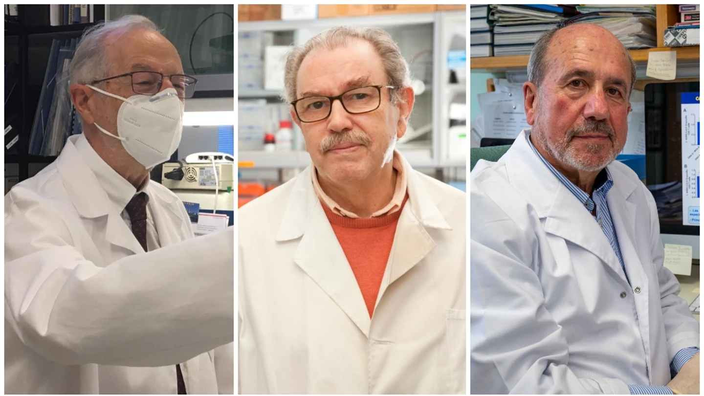 De izquierda a derecha: Luis Enjuanes, Vicente Larraga y Mariano Esteban, los tres investigadores líderes de los proyectos de vacunas españolas. De izquierda a derecha: Luis Enjuanes, Vicente Larraga y Mariano Esteban, los tres investigadores líderes de los proyectos de vacunas españolas.
