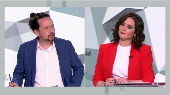 Pablo Iglesias e Isabel Díaz Ayuso durante un debate electoral Pablo Iglesias e Isabel Díaz Ayuso durante un debate electoral