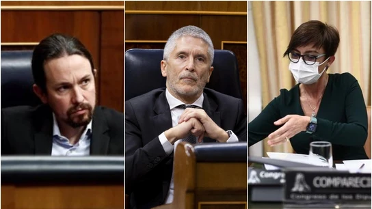 En la imagen, Pablo Iglesias, Fernando Grande Marlaska y María Gámez En la imagen, Pablo Iglesias, Fernando Grande Marlaska y María Gámez