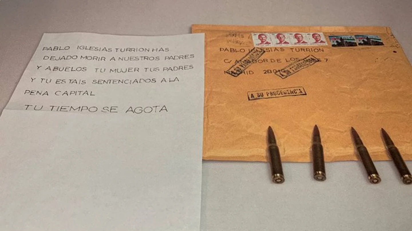 La carta de amenaza recibida por Pablo Iglesias el pasado jueves La carta de amenaza recibida por Pablo Iglesias