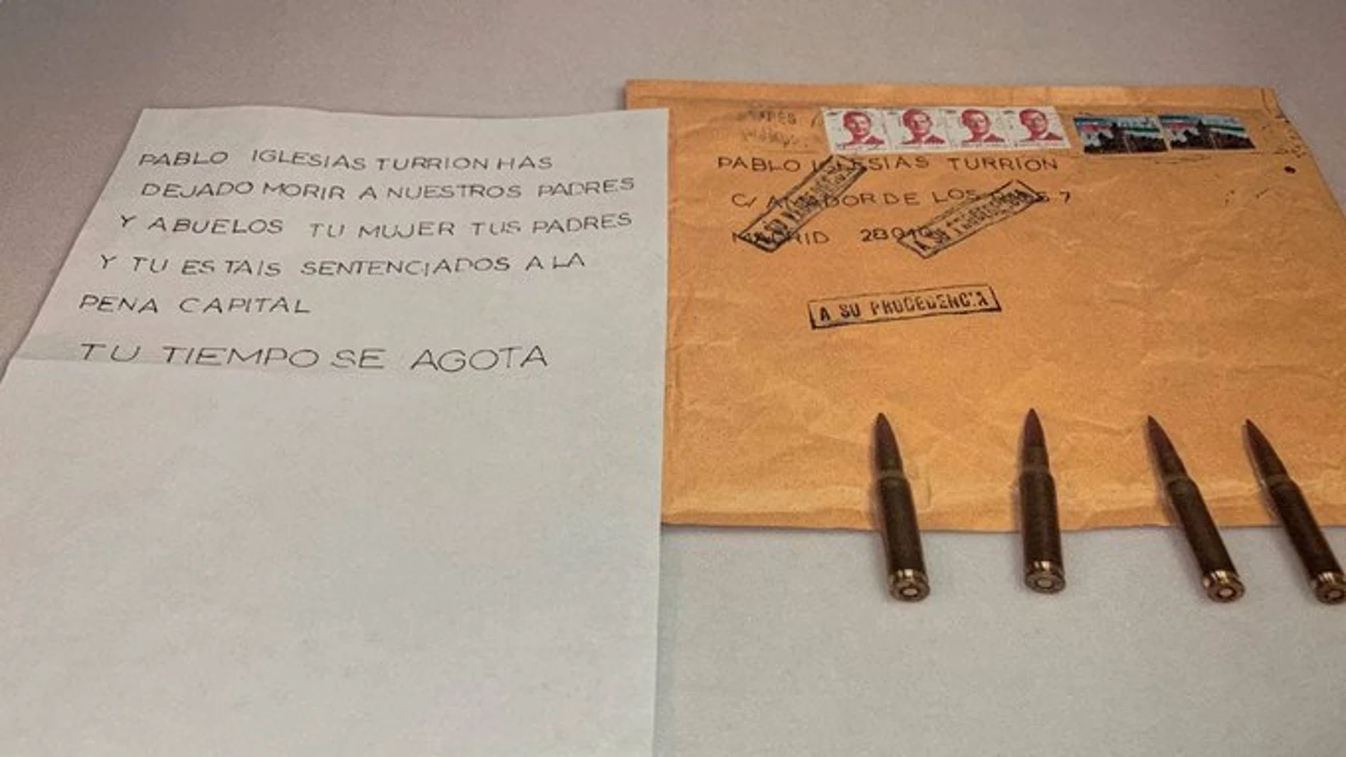 La carta dirigida a la dirección general de la Guardia Civil contenía una  amenaza de muerte a Pablo Iglesias